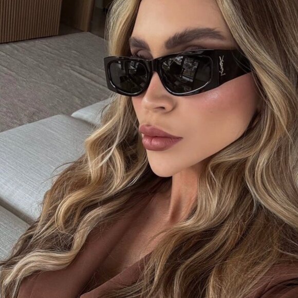 Saint Laurent SLM140 001 Sunglasses Black Rectangle Frame, Black Lenses - Picture 4 of 12